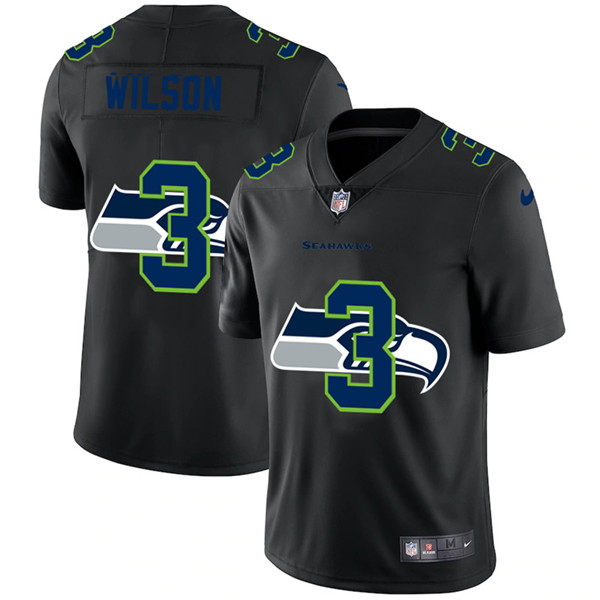 Men's Seattle Seahawks #3 Russell Wilson 2020 Black Shadow Logo Limited Stitched NFL Jersey